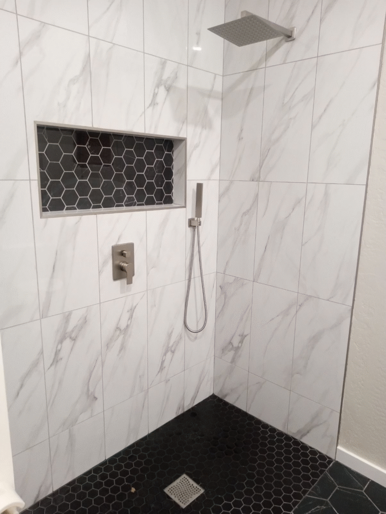 Frances after guest bath POV shower