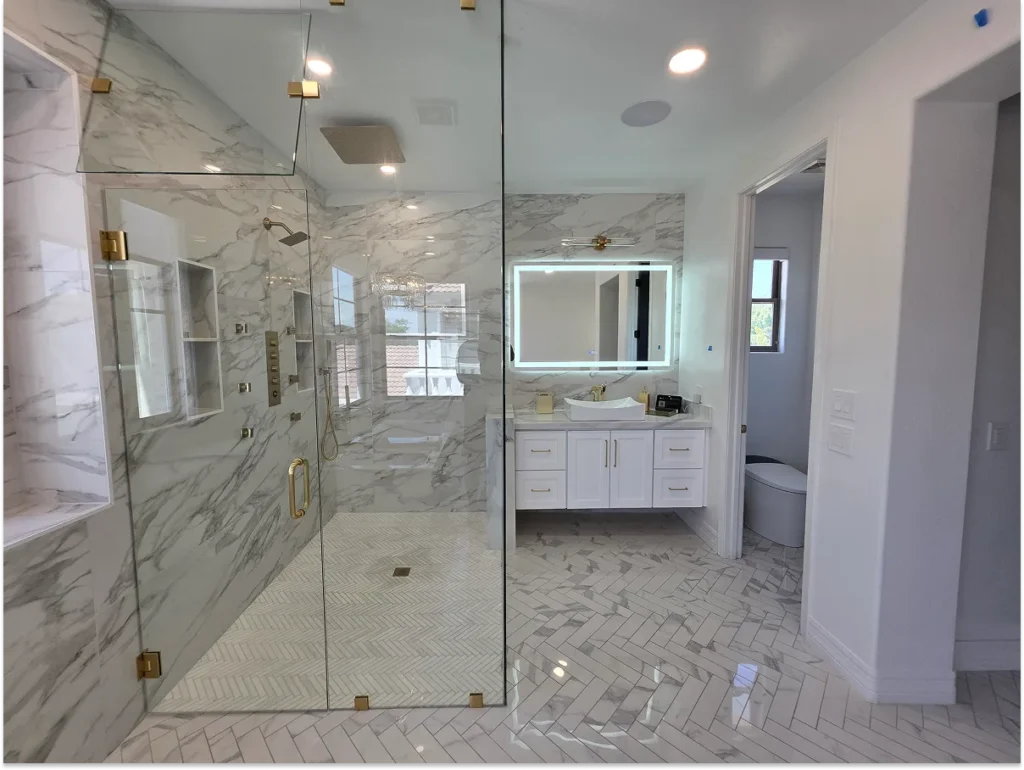 Ivyglen primary bath after shower vanity